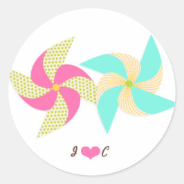 farbenfrohe Pinwheel-Hochzeit Runder Aufkleber