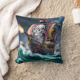 Farbenfrohe Piratenschiff, das stürmische Meere be Kissen
