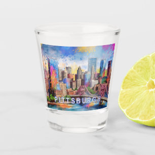 Farbenfrohe Pittsburgh Skyline Abstrakt Art Schnapsglas