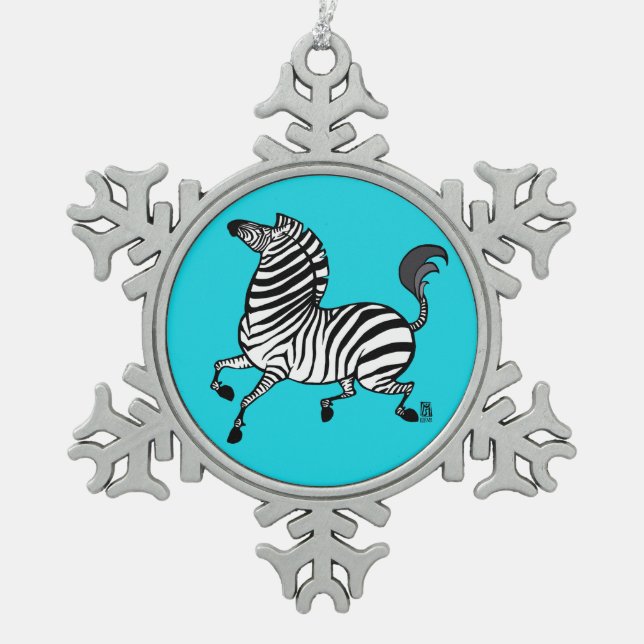 Farbenfrohe Plains Zebra Zebra Zebra Zierbesichtig Schneeflocken Zinn-Ornament (Vorderseite)