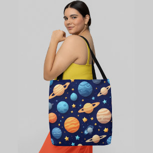 Farbenfrohe Planeten, Sterne und Himmelsobjekte Tasche