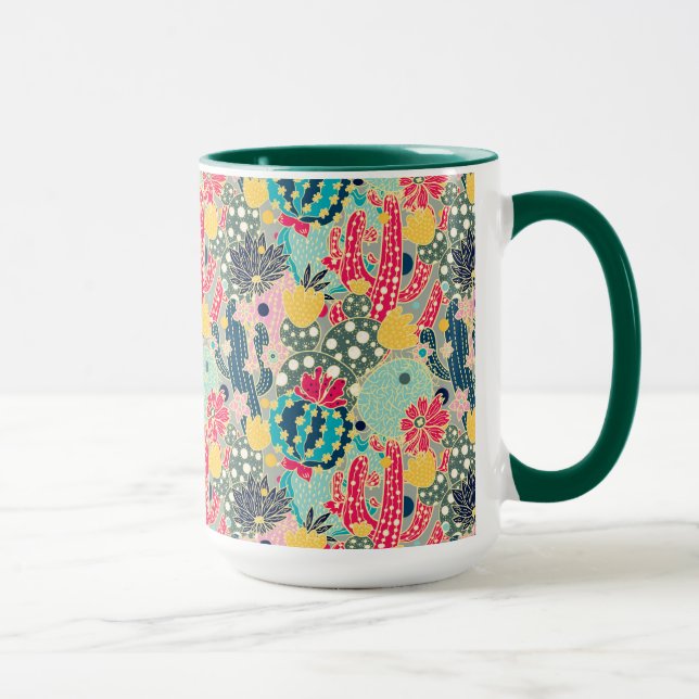 Farbenfrohe Polka Dot Cactus Pattern Tasse (Rechts)