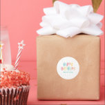 Farbenfrohe Polka dot fröhlicher Geburtstag Runder Aufkleber<br><div class="desc">Farbenfrohe Regenbogenpolka Punkt Geburtstagsfeier Design. Ideal für Babymännchen,  Frauen oder Party mit zwei oder vier Personen. Mit seinem fröhlichen,  farbenfrohen Design mit Streifen und Polka-Punkten ist dieser zeitlose Klassiker sicher,  gut in Ihr Party aussehen. Teil einer kodierenden Konstruktion.</div>