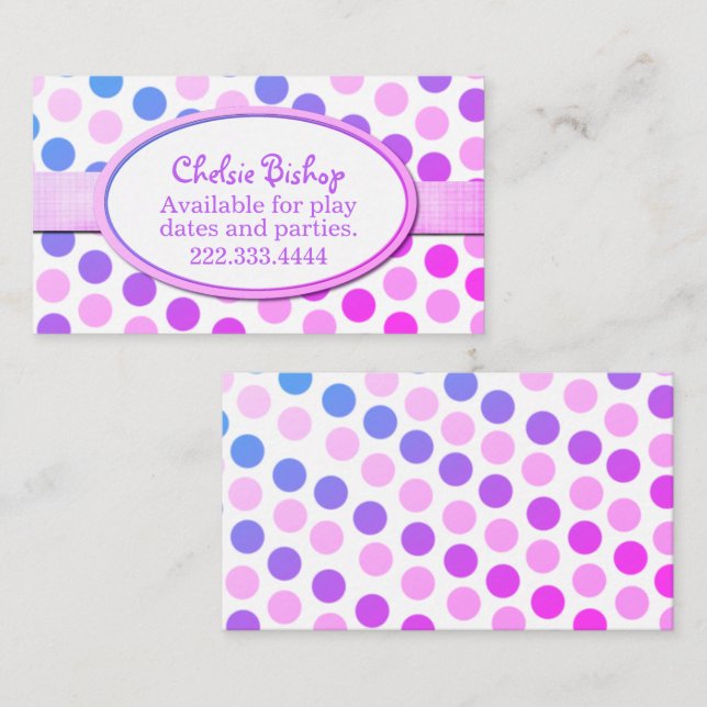 Farbenfrohe Polka Dot Play-Datumskarte Telefonnummerkarte (Vorne/Hinten)