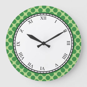 Farbenfrohe Polka Dot römische Ziffern grün auf  Große Wanduhr