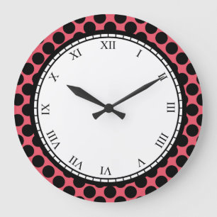 Farbenfrohe Polka Dot römische Ziffern schwarz auf Große Wanduhr