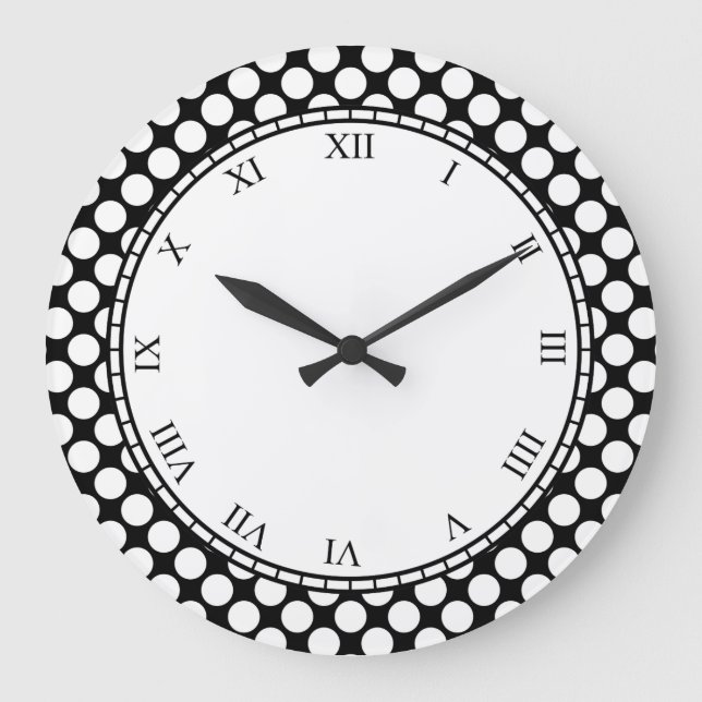 Farbenfrohe Polka Dot römische Ziffern weiß auf je Große Wanduhr (Vorderseite)