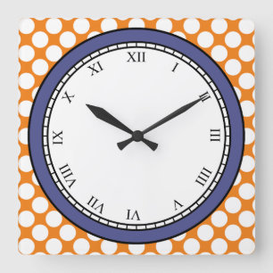 Farbenfrohe Polka Dot römische Ziffern weiß auf je Quadratische Wanduhr