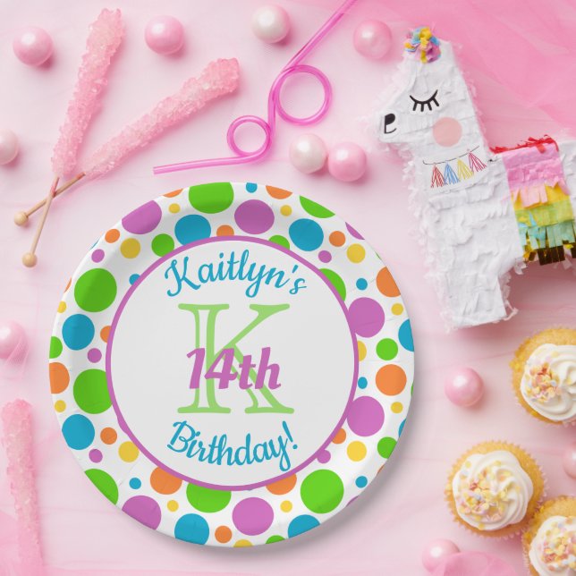 Farbenfrohe Polka Dots | Geburtstagspartei Pappteller (Party)