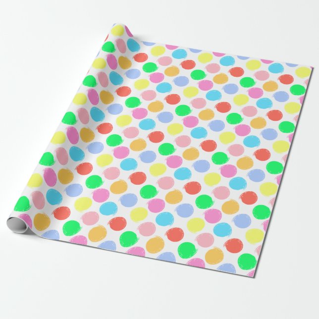 Farbenfrohe Polka Dots Geschenkpapier (Ungerollt)