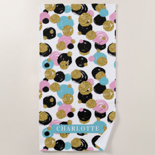 Farbenfrohe Polka Dots Gold Glitzer Individuelle N Strandtuch