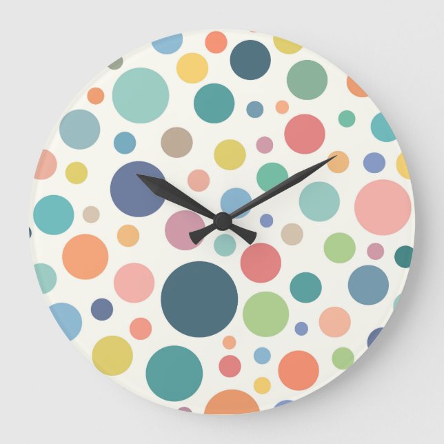 Farbenfrohe Polka Dots Große Wanduhr (Vorderseite)