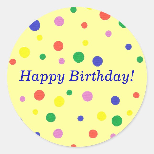 Farbenfrohe Polka Dots Happy Birthday Stickers (Vorderseite)