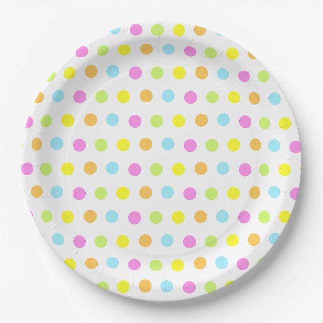 Farbenfrohe Polka Dots in Pastellfarben Pappteller (Vorderseite)