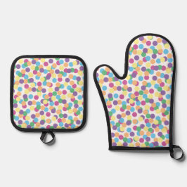 Farbenfrohe Polka-Dots-Muster Ofenhandschuh & Topflappen-Set