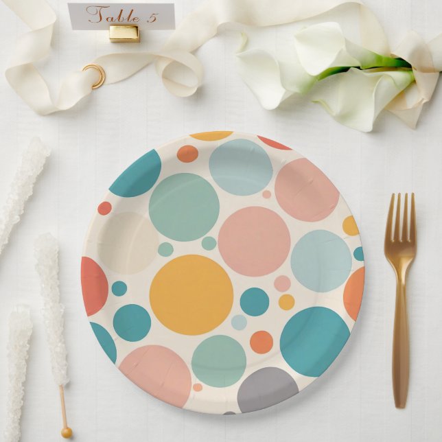 Farbenfrohe Polka Dots Pappteller (Hochzeit)