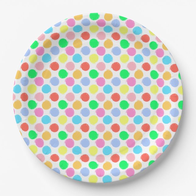 Farbenfrohe Polka Dots Pappteller (Vorderseite)