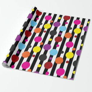 Farbenfrohe Polka Dots Schwarz-weiße Streifen Desi Geschenkpapier
