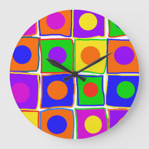 Farbenfrohe Polka Dots & Squares Große Kunstschlos Wanduhr
