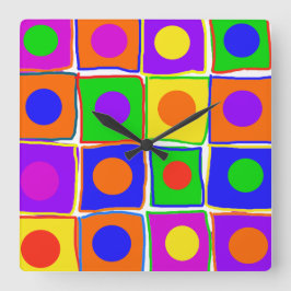 Farbenfrohe Polka Dots & Squares Große Kunstschlos Wanduhr