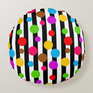 Farbenfrohe Polka Dots Streifen Rundes Kissen