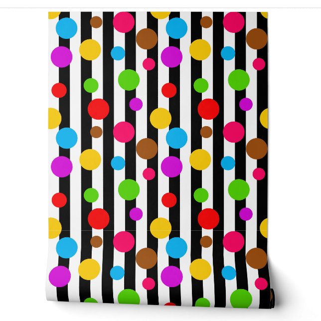 Farbenfrohe Polka Dots Streifen Wanddekoration Tapete (Abrollen)