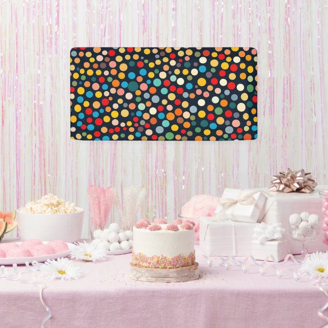 Farbenfrohe Polka Punkte auf dunklem Hintergrund Banner (Party)