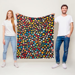 Farbenfrohe Polka Punkte auf dunklem Hintergrund Fleecedecke