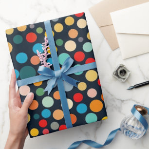 Farbenfrohe Polka Punkte auf dunklem Hintergrund Geschenkpapier