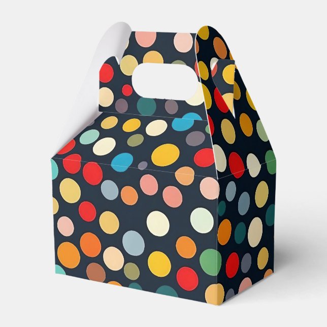 Farbenfrohe Polka Punkte auf dunklem Hintergrund Geschenkschachtel (Vorderseite)
