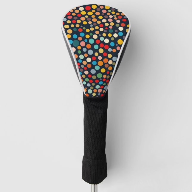Farbenfrohe Polka Punkte auf dunklem Hintergrund Golf Headcover (Vorderseite)