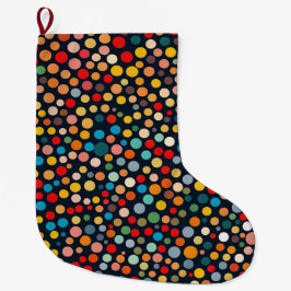 Farbenfrohe Polka Punkte auf dunklem Hintergrund Großer Weihnachtsstrumpf