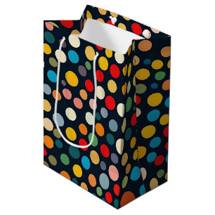 Farbenfrohe Polka Punkte auf dunklem Hintergrund Mittlere Geschenktüte