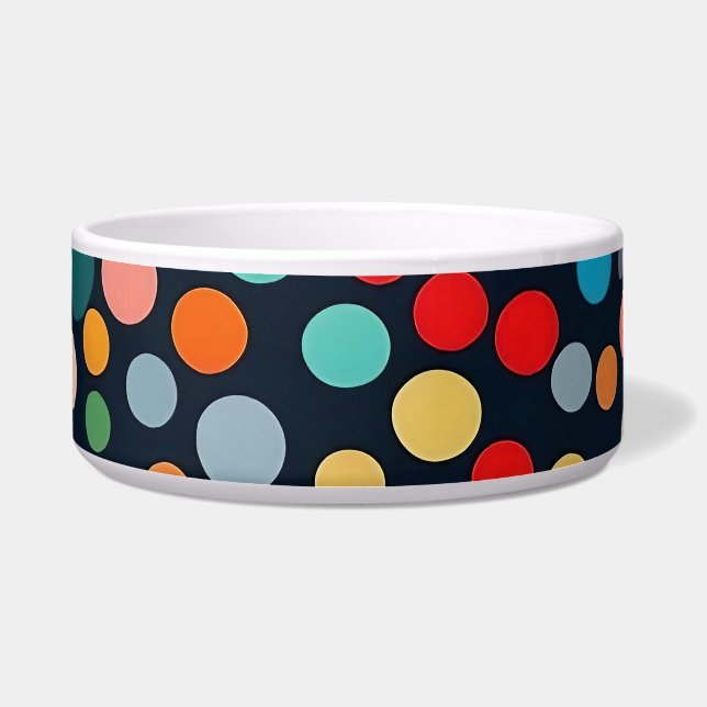 Farbenfrohe Polka Punkte auf dunklem Hintergrund Napf (Vorderseite)