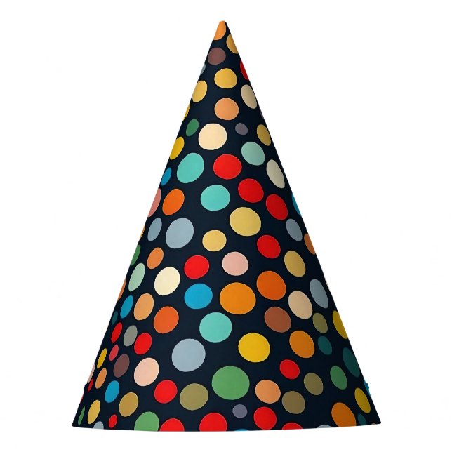 Farbenfrohe Polka Punkte auf dunklem Hintergrund Partyhütchen (Vorderseite)