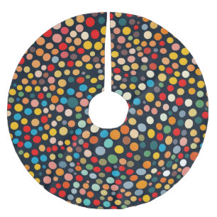 Farbenfrohe Polka Punkte auf dunklem Hintergrund Polyester Weihnachtsbaumdecke