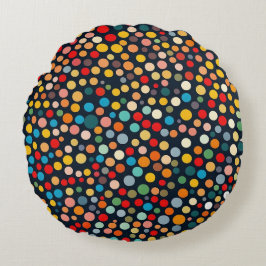 Farbenfrohe Polka Punkte auf dunklem Hintergrund Rundes Kissen