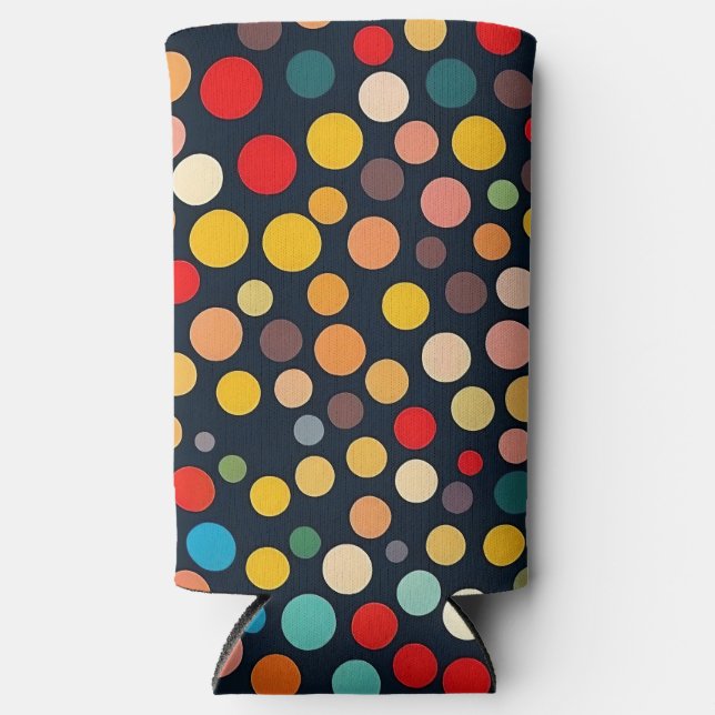 Farbenfrohe Polka Punkte auf dunklem Hintergrund Selters Dosenkühler (Vorderseite)