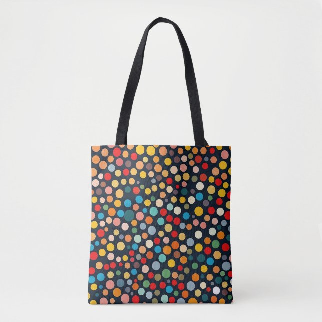 Farbenfrohe Polka Punkte auf dunklem Hintergrund Tasche (Vorderseite)