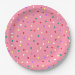 Farbenfrohe Polka Punkte auf Rosa Pappteller