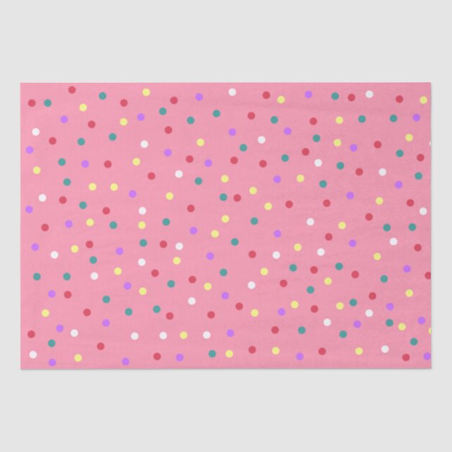 Farbenfrohe Polka Punkte auf Rosa Seidenpapier (Vorderseite)