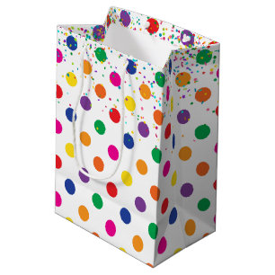 Farbenfrohe Polka Punkte mit Party Confetti Mittlere Geschenktüte