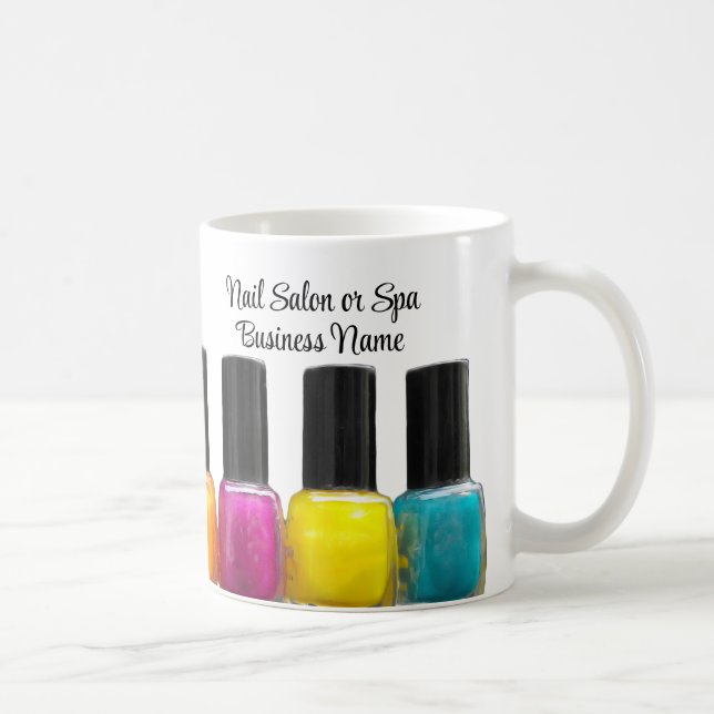 Farbenfrohe polnische Nagelflaschen, Nagelstudio Kaffeetasse (Rechts)