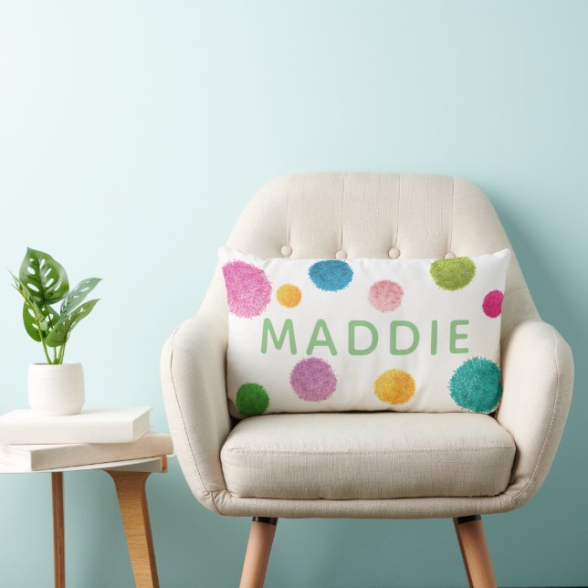Farbenfrohe Pom Pom Print Personalisiert Lendenkissen (Stuhl )