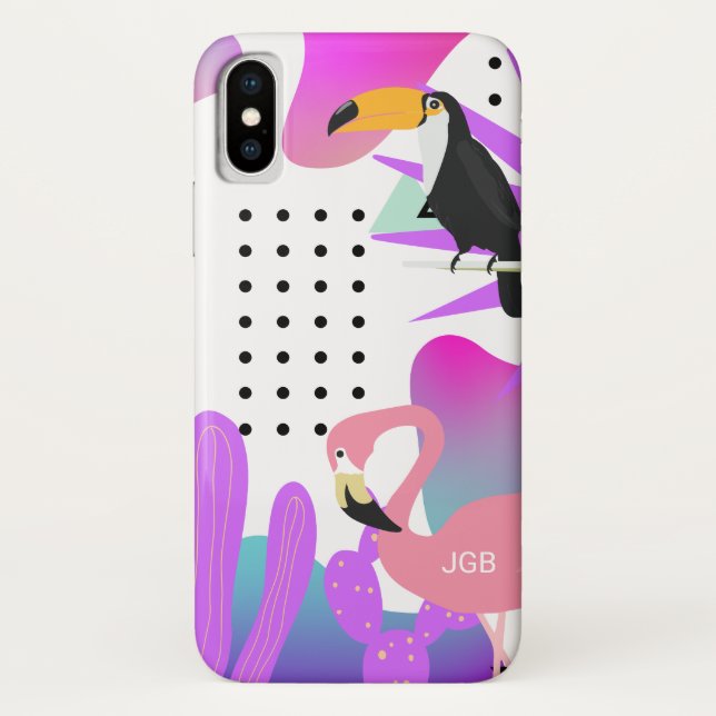 Farbenfrohe Pop Art Birds mit Ihrer Monogramm Case-Mate iPhone Hülle (Rückseite)