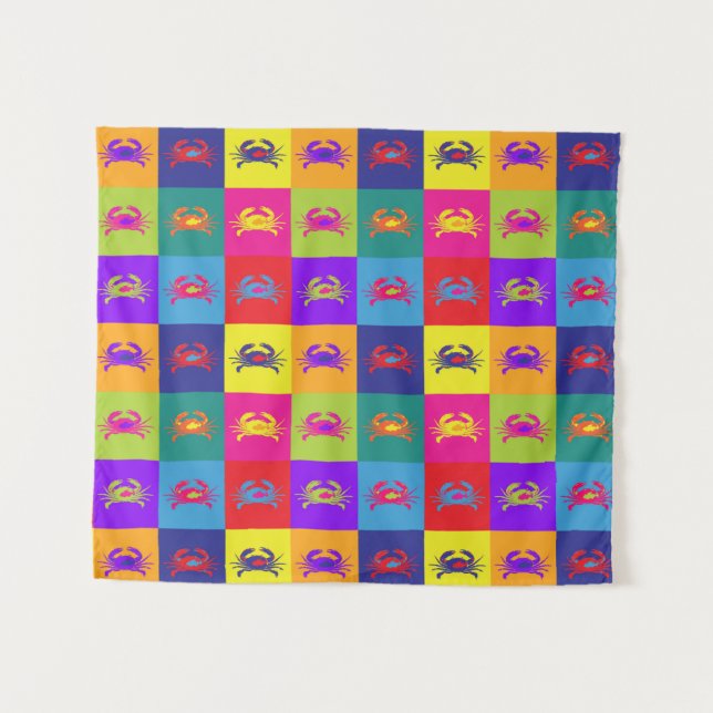 Farbenfrohe Pop Art Crabs Muster Wandteppich (Vorderseite (Horizontal))