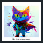 Farbenfrohe Pop Art Editable Super Heroine Katze Poster<br><div class="desc">Dieses Bild einer Katze in einer Super-Held-Uniform ist in farbenfrohen Pop Art Stil geschaffen. Das Bild enthält das Sprichwort "Neun Leben,  endloser Mut",  das anpassbar ist. Das Bild ist hoch auflösend 6953 x 6325 ppi. Es ist zum Download verfügbar.</div>