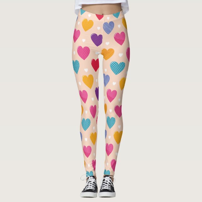 Farbenfrohe Pop Art Herzstück Muster Leggings (Vorderseite)
