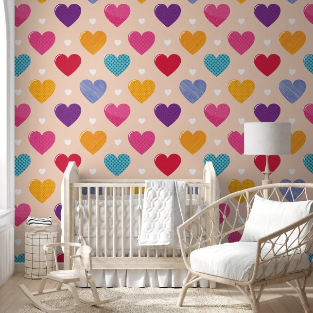 Farbenfrohe Pop Art Herzstück Muster Tapete (Kinder)