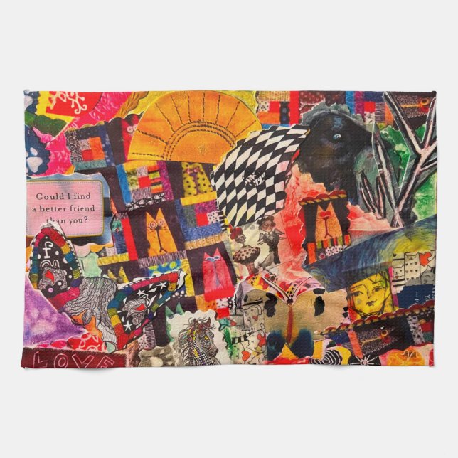 Farbenfrohe Pop Art Mixed Media Collage Küchentüch Geschirrtuch (Horizontal)